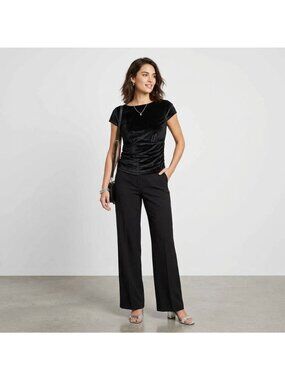A New Day Blouse Top Size Small Black Velvet Short Sleeve Empire Waist